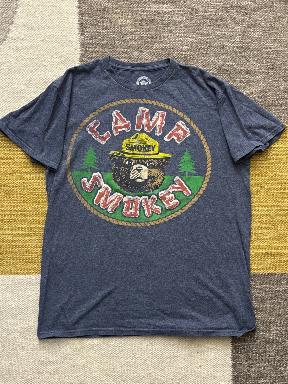 Vintage Camp Smokey Graphic Tee - Navy with Yellow & Green Design